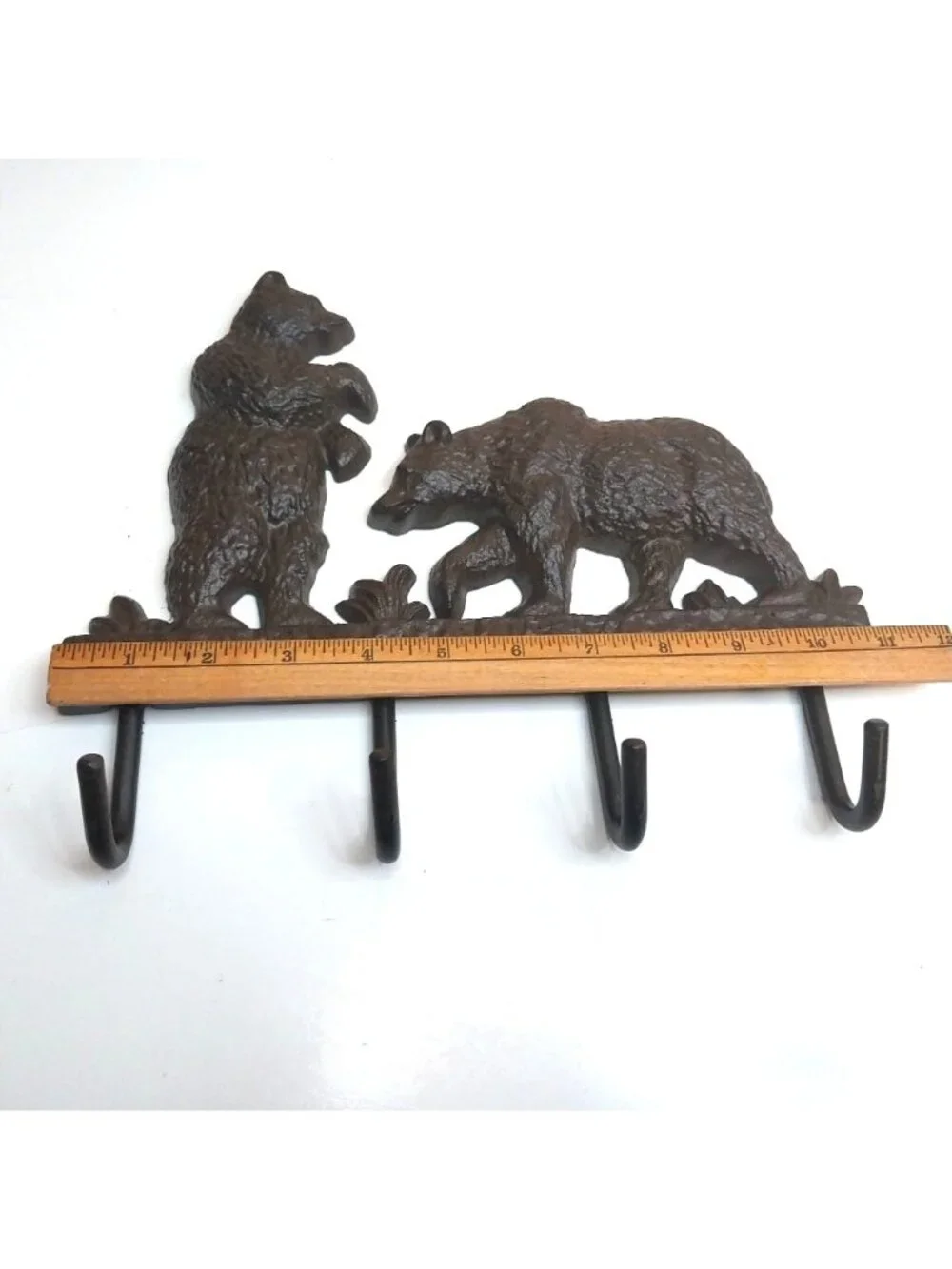 Cast Iron Bear Wall 4 Hook Key Rack Coat Rack Rustic Forest Lodge Brown Finish